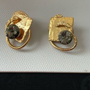 Elegant Gold Earrings with Dark Stone